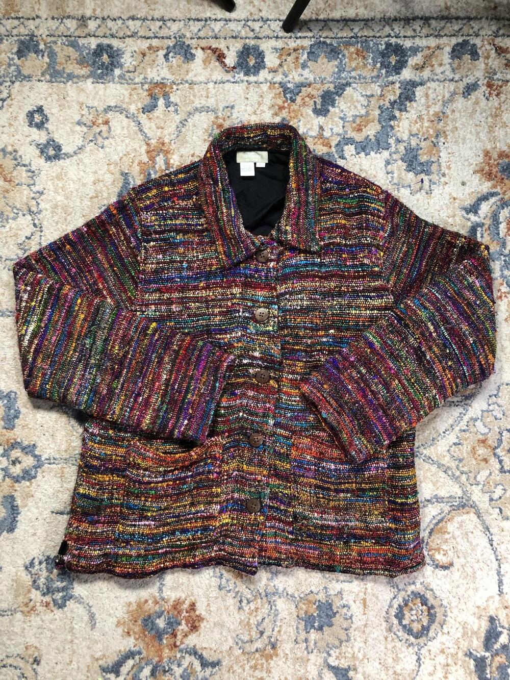 The Territory Ahead Jacket Womens Large Multicolor Silk Tweed Button Front Lined
